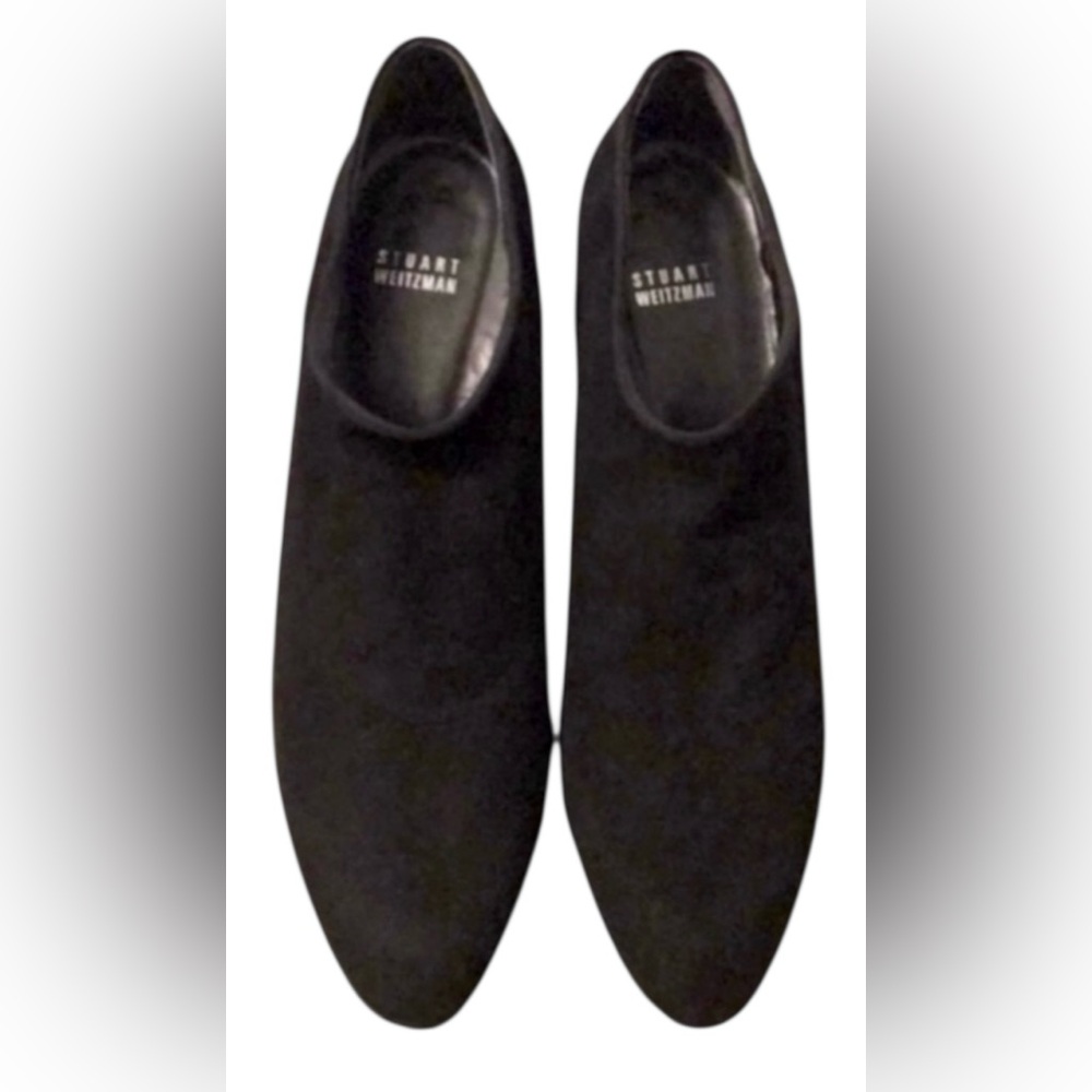 Stuart Weitzman Standin’ black suede women’s 8W ankle booties with 3” heels